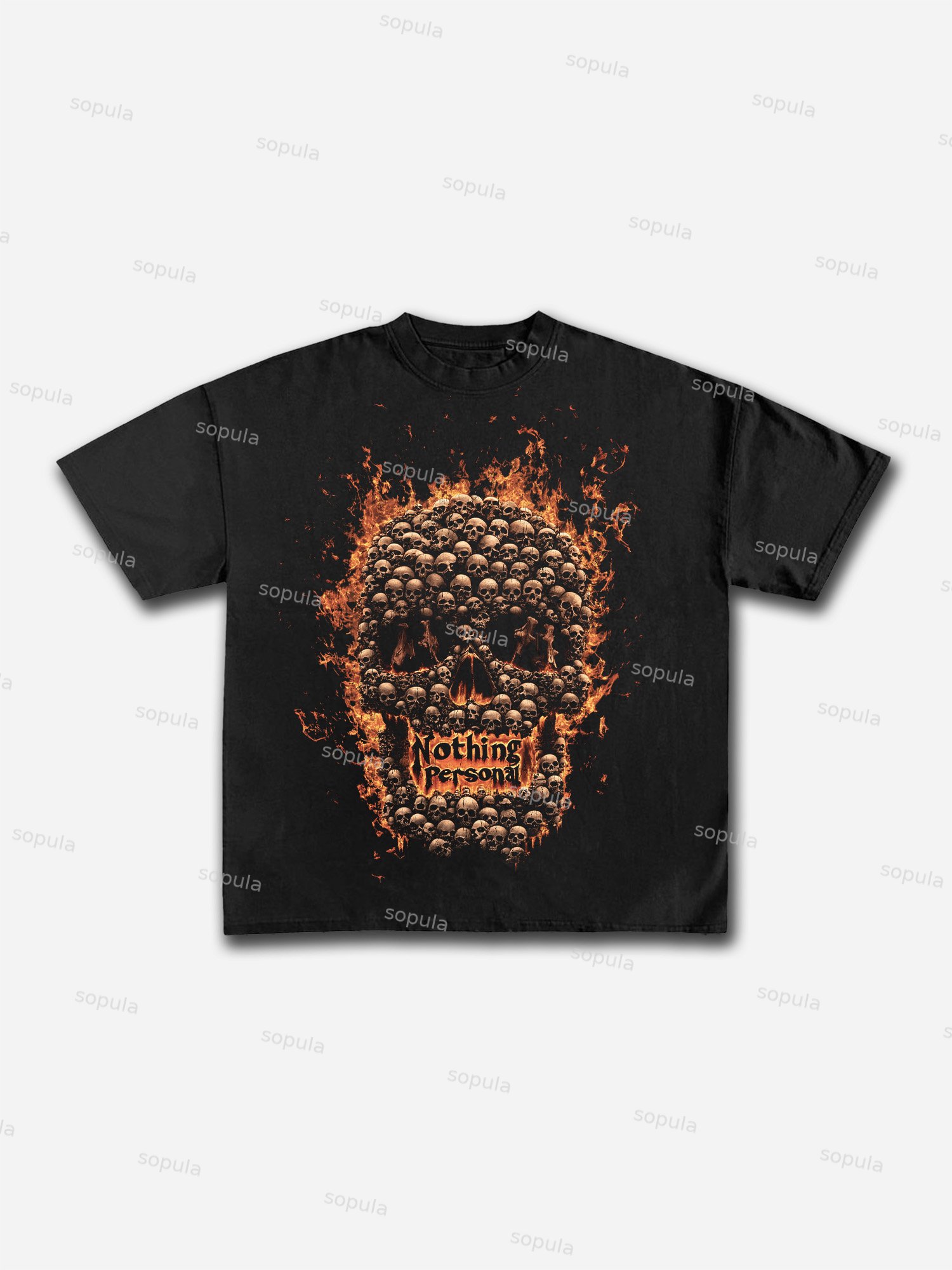 Flaming Skull Graphic Cotton T-shirt - SOPULA