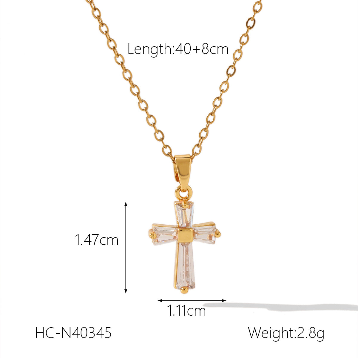 18K Gold Stainless Steel Cross Inlaid Zircon Pendant Necklace Female Ins Titanium Steel Necklace