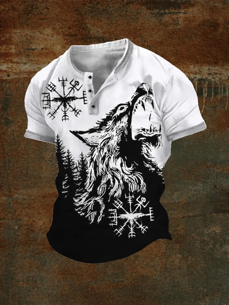 BrosWear Men's Viking Wolf Fenrir & Compass Graphic T Shirt