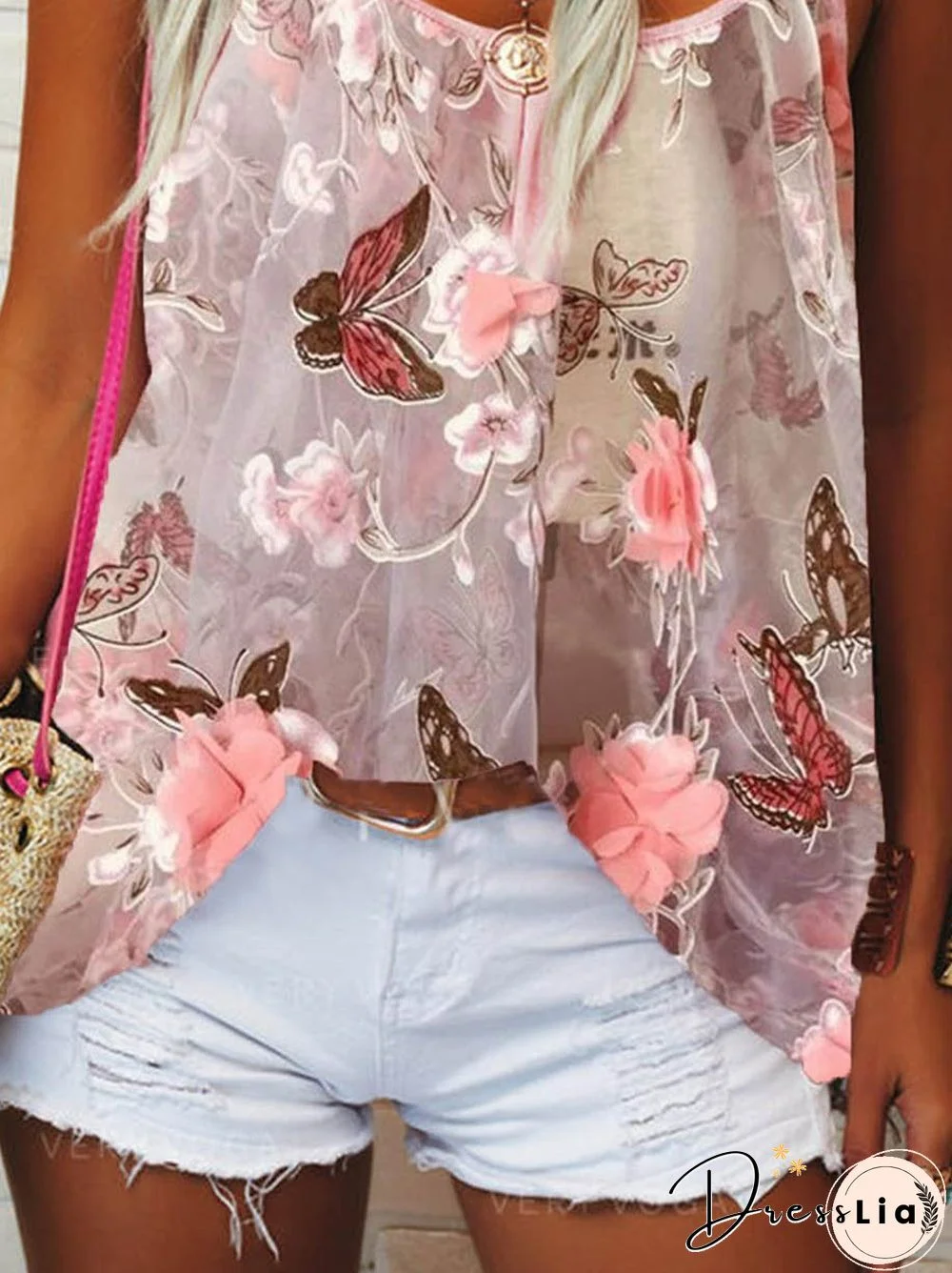 Printed Casual A-Line Butterfly Tops