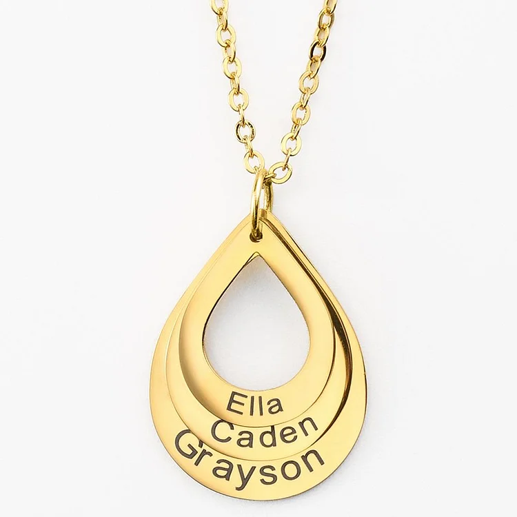 Engraved Drop Shaped Family Necklace