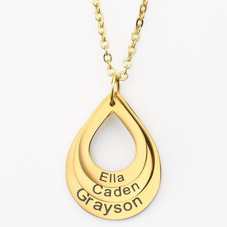 Engraved Drop Shaped Family Necklace