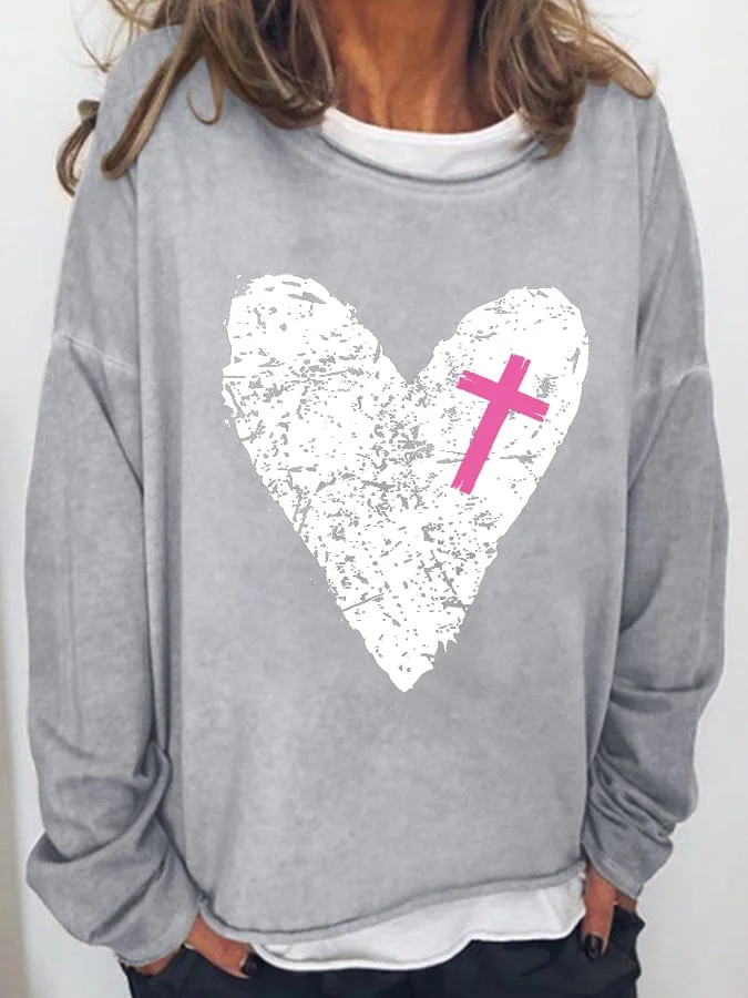 Women's Heart Pink Cross Print Long Sleeve T-Shirt socialshop