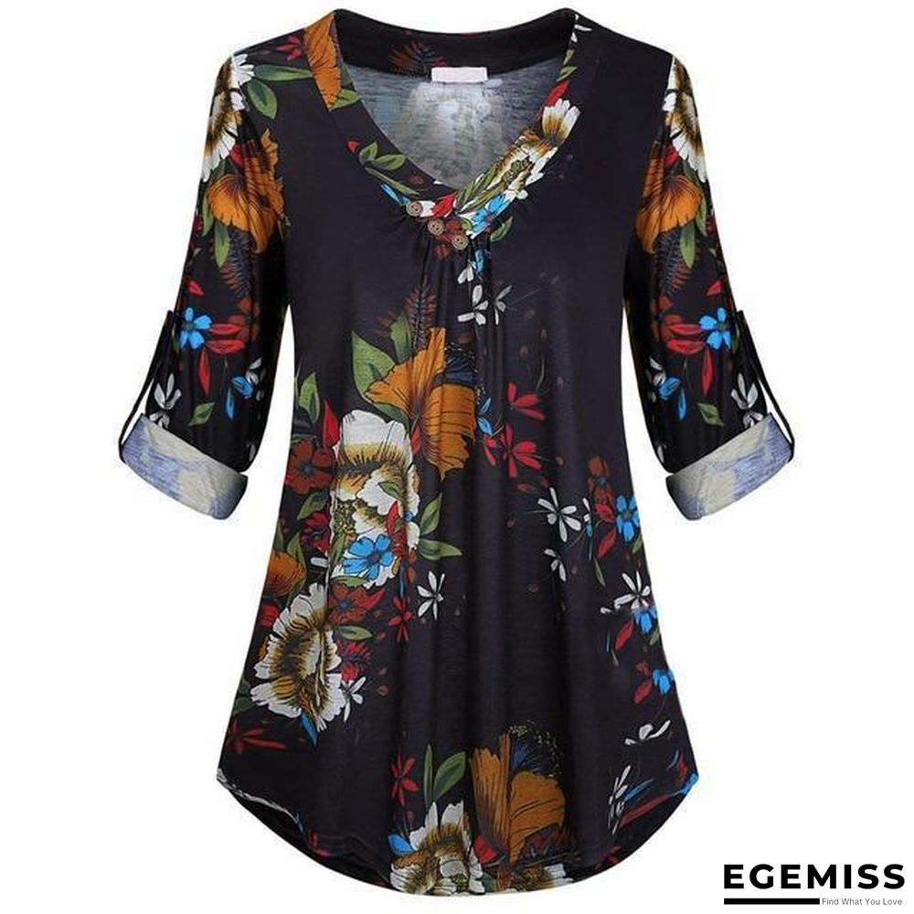 5XL Plus Size Women Tunic Shirt Floral Print V-neck Blouses And Tops | EGEMISS