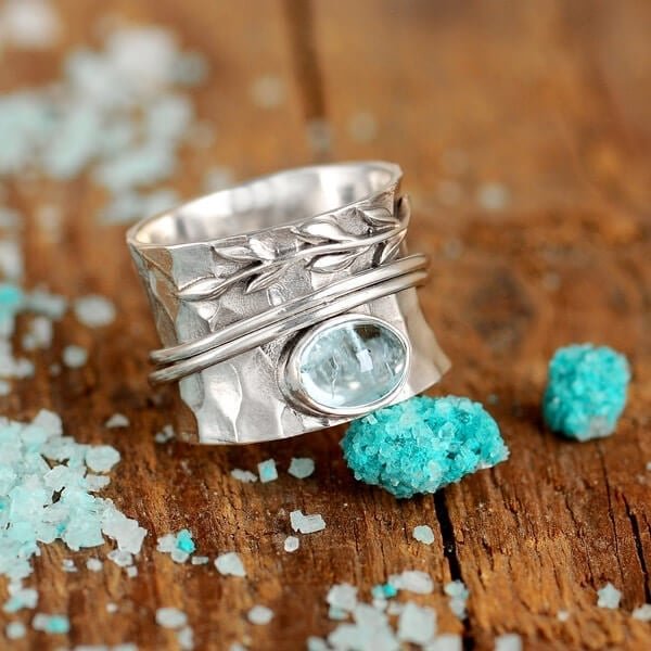 🔥Last Day 75% OFF🎁🍃Blue Crystal Leaf Spinner Ring🎁 - ''Grow through what you go through''💖
