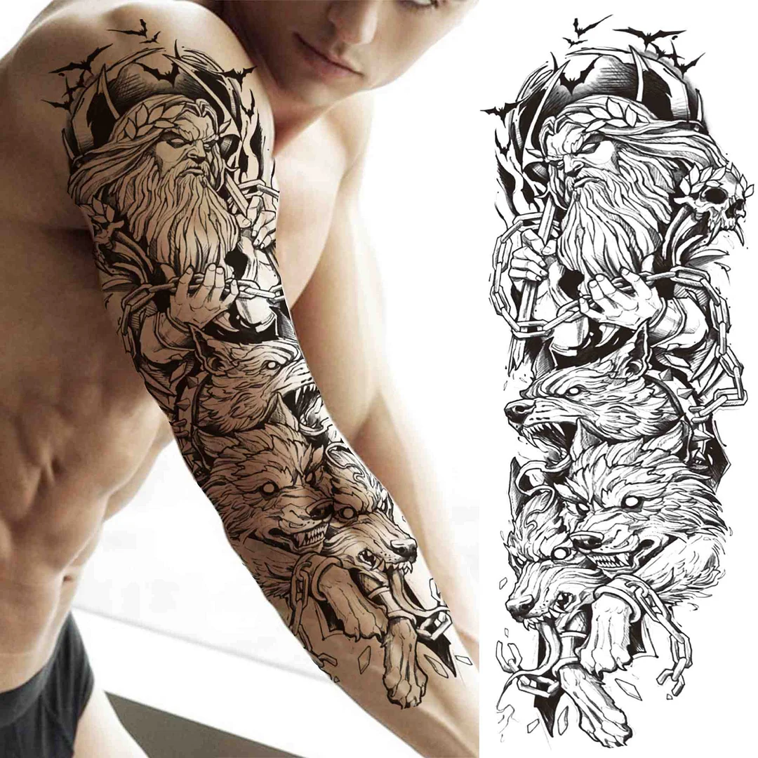 Sexy Wolf Full Flower Arm Temporary Tattoo Stickers For Men Body Art Sleeve Tattoo Decals Girl Women Waterproof Tatoo Fox Legs