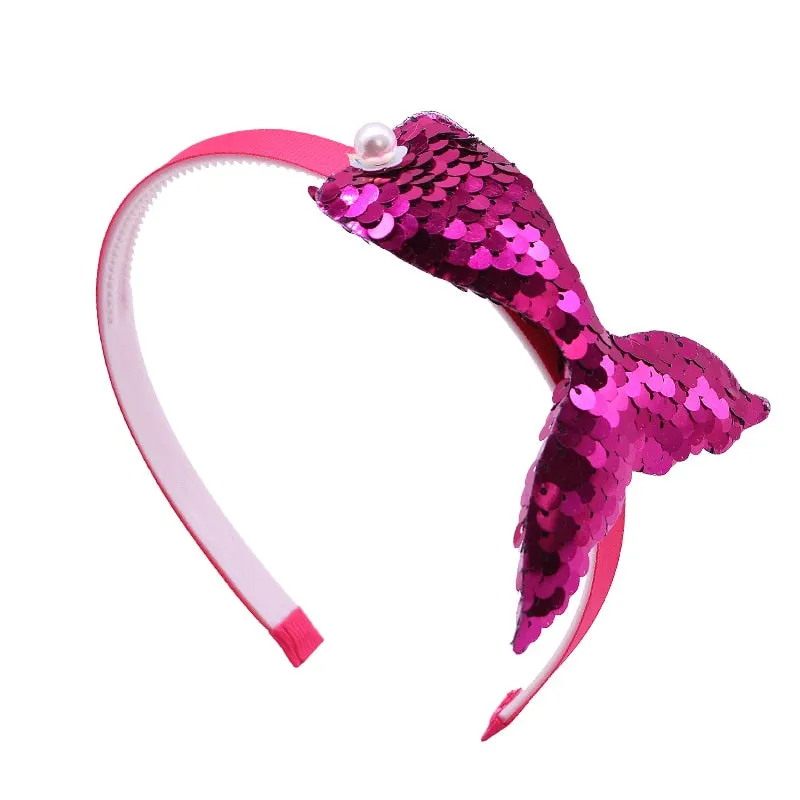1Pc Sequin Mermaid Headband Baby Girls Hair Accessories Handmade Rainbow Kids Hairband Little Mermaid Party Supplies Headdress