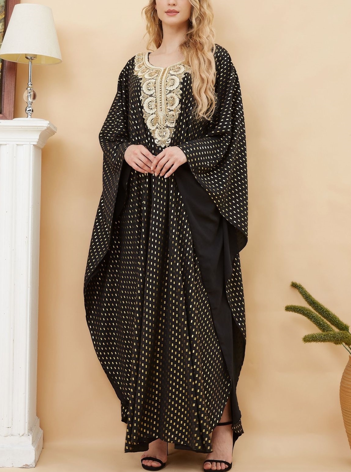 Women's Ethnic Style Retro Embroidery Decorative Neckline Irregular Hemline Dress | Oxredo Shop Ramadan Sale