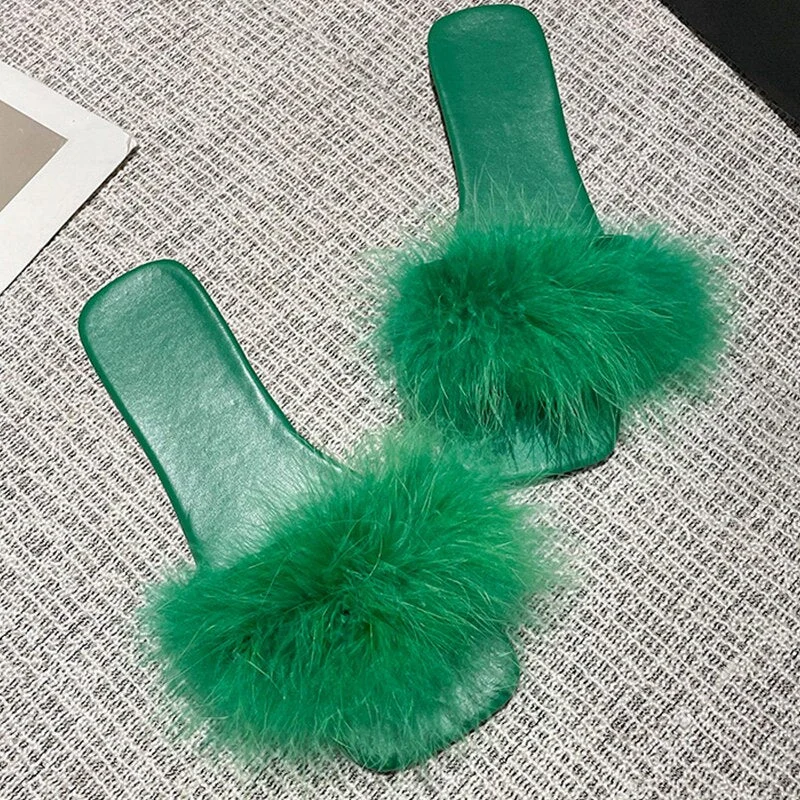 2023 Fashion Fur Design Women Slippers Summer New Outdoor Open Toe Solid Color Sandals Plus Size Leisure Flat Slides Woman Shoes