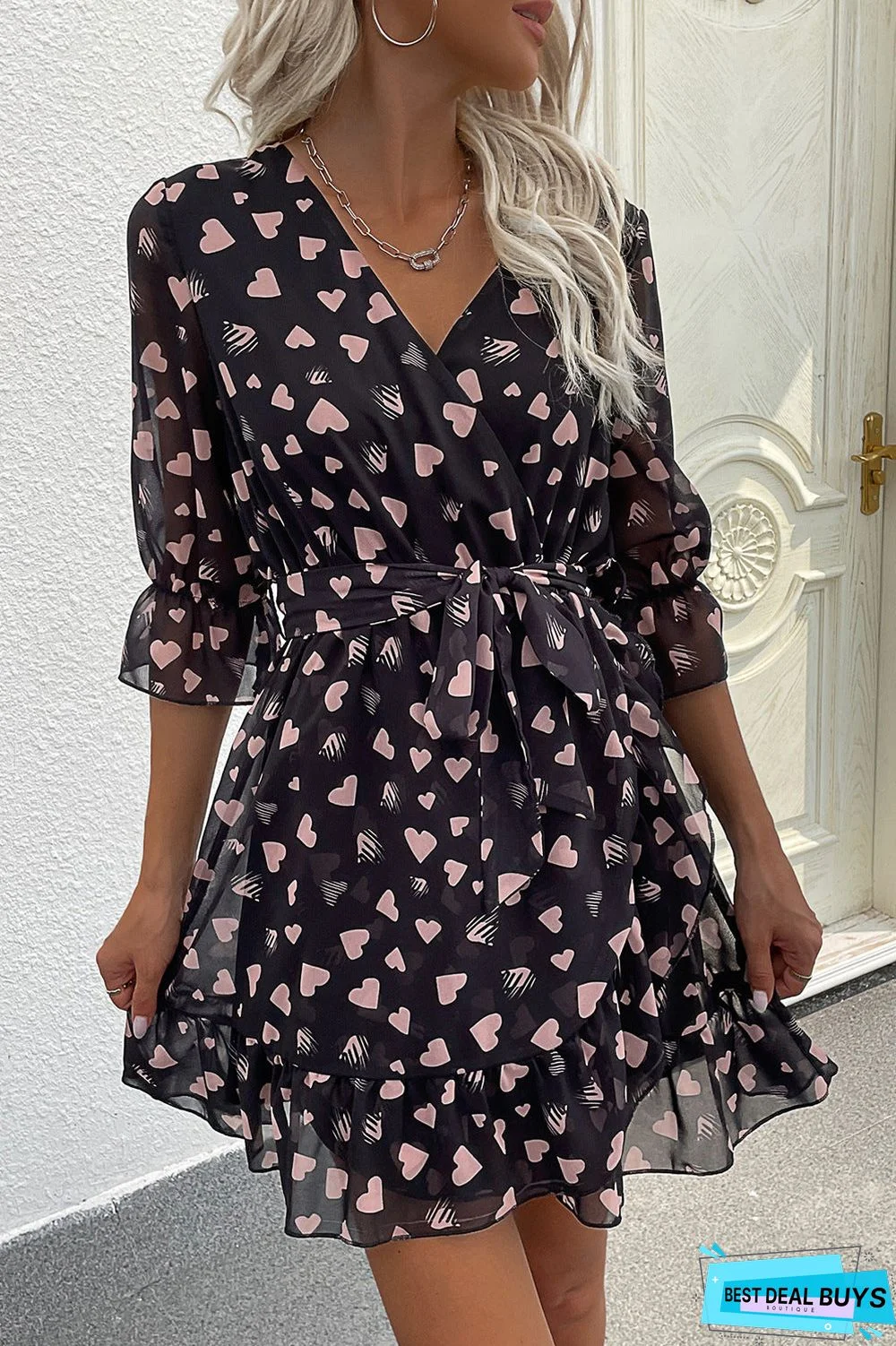 Heart Print Dress Black Dresses