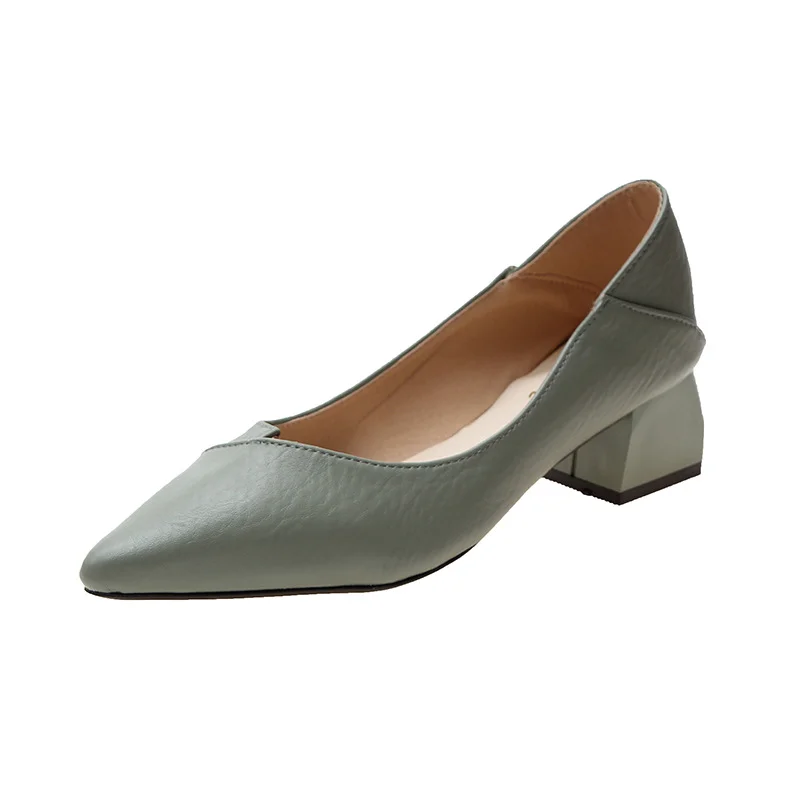 Breakj Breakj Korean Version Of Thick Heel High-Heeled Single-Shoe Women's Pointed Professional Shoes Black Heel Shoes To Work Shoes