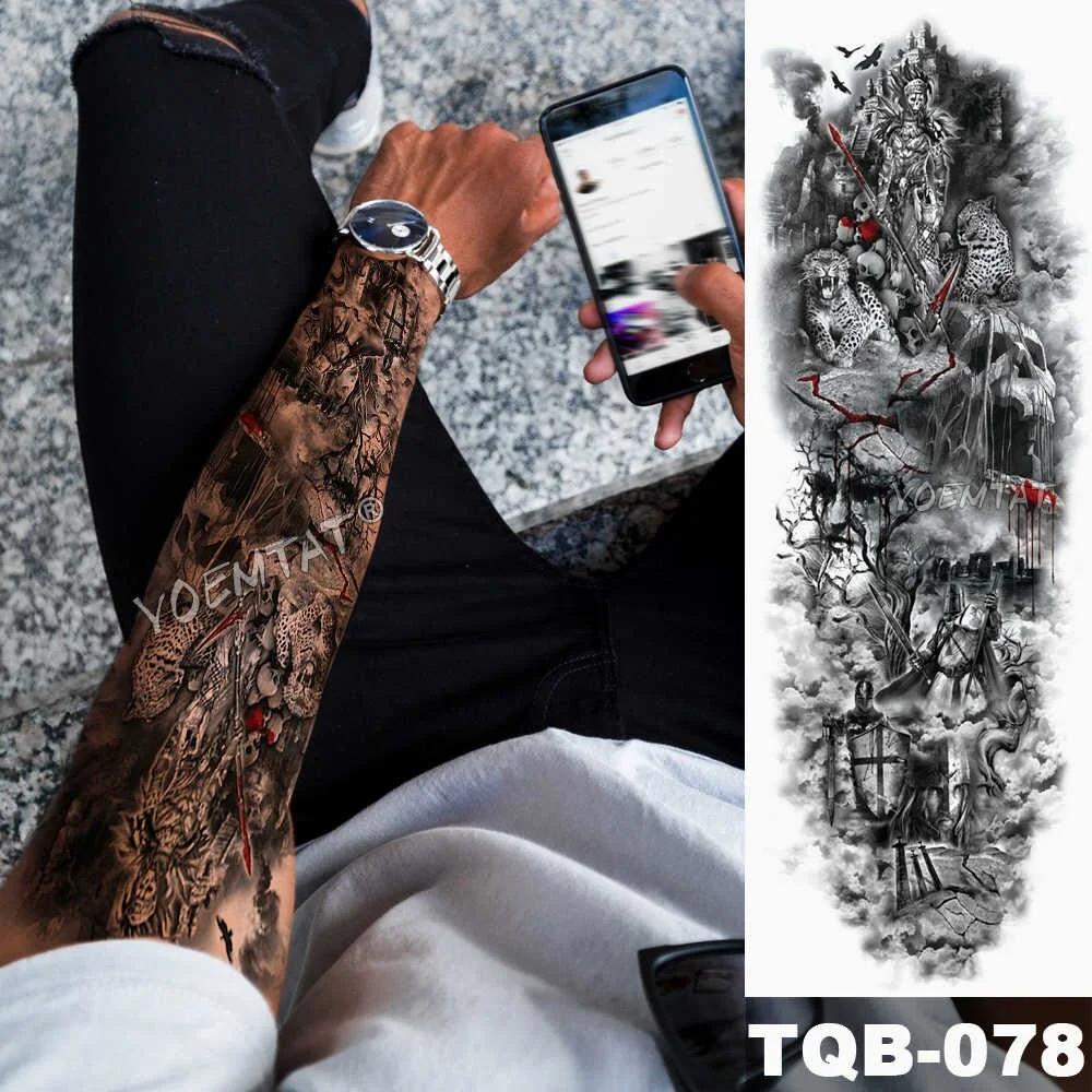 Large Arm Sleeve Tattoo Sketch Lion Tiger Waterproof Temporary Tatoo Sticker Wild Fierce Animal Men Full Bird Totem Tatto
