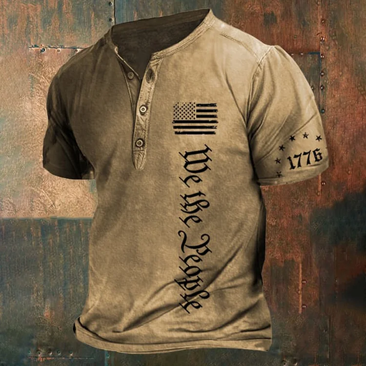 VChics Men's We The People Independence Day Print Henley T-Shirt