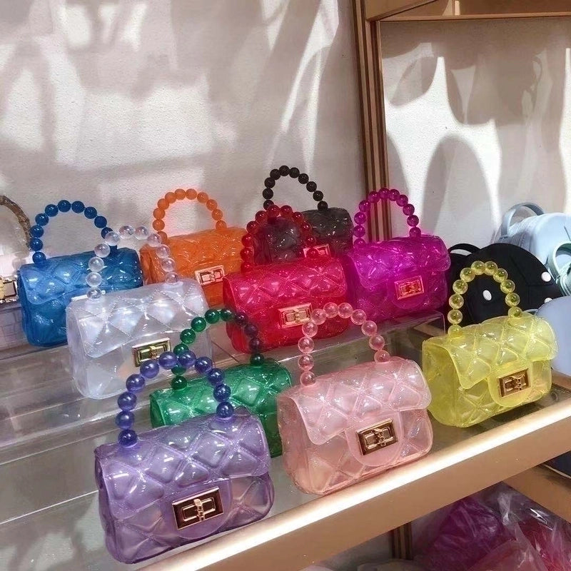 Kid’s Mini Pvc Solid Color Fashion Square Lock Clasp Jelly Bag