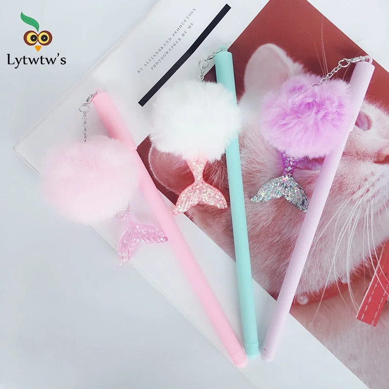 1 Piece fluffy Gel Pen Cute Kawai Pendant Mermaid Tail Colored Stationery Office School Supply creative sweet pretty lovely