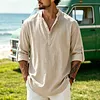 Men's Retro Vacation-Style Cotton-Linen Long-Sleeve Henley Shirt by Inlyline