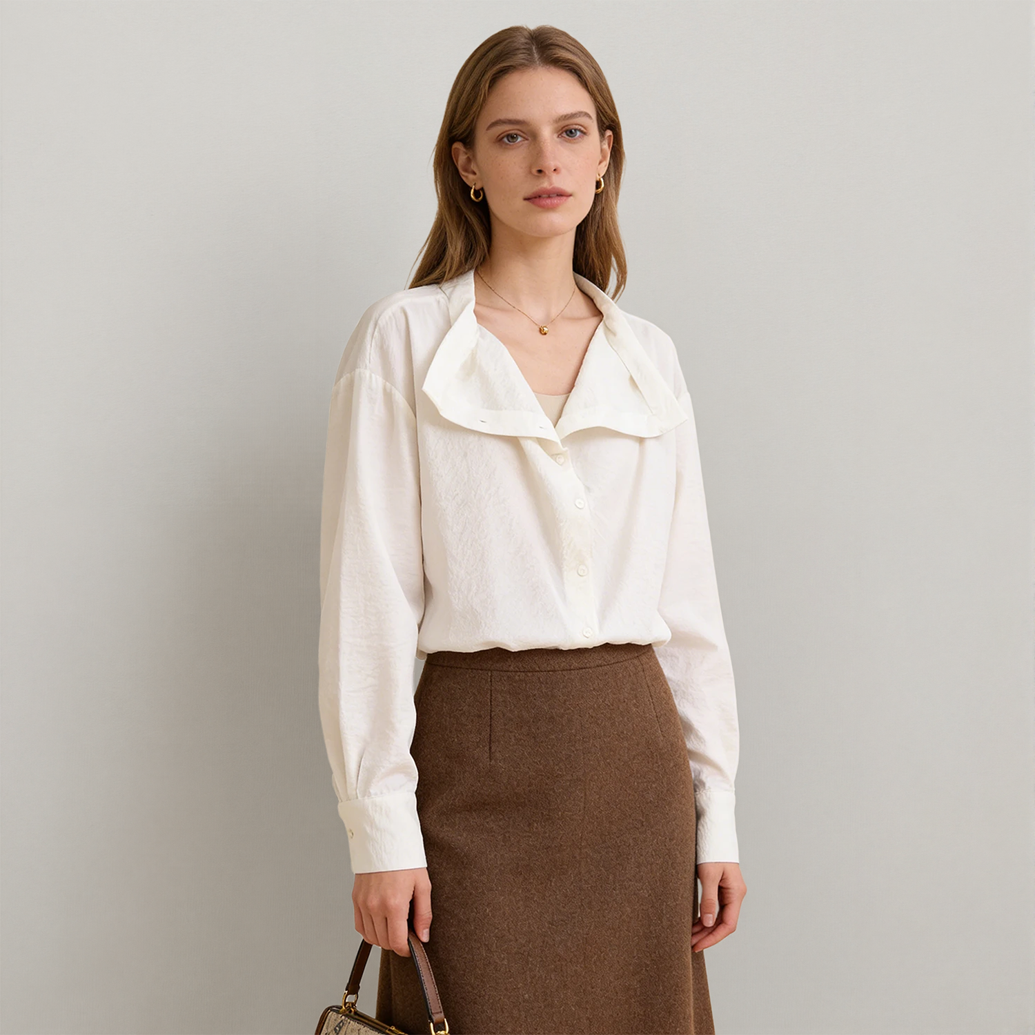Women's Sandwashed Silk Crinkled Cowl Neck Shirt  REAL SILK LIFE