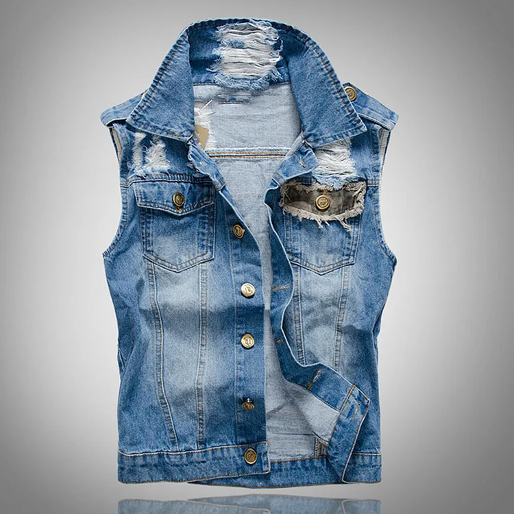 Casual Camouflage Stitching Ripped Denim Vest