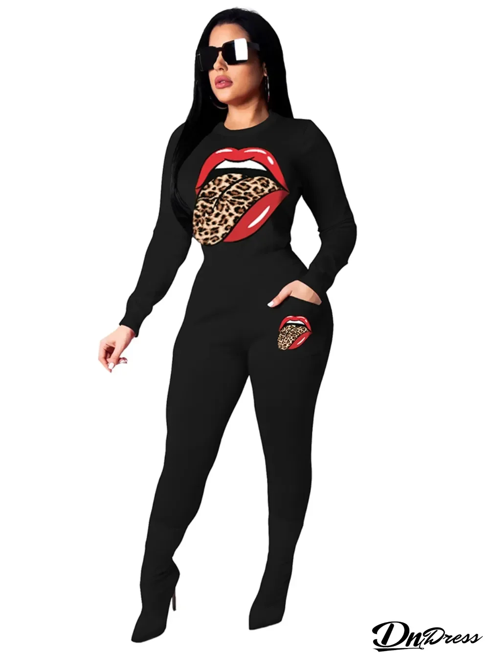 Autumn 2pc Tongue Print Matching Top and Pants Set
