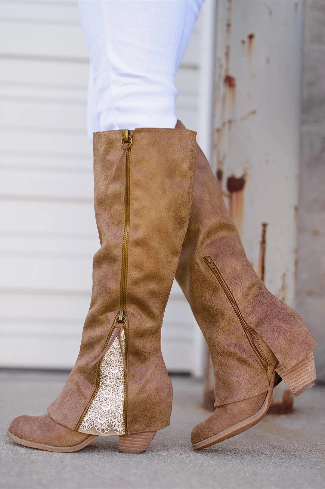 Winter Over Knee Boots Lace Chunky Heel Boots | IFYHOME
