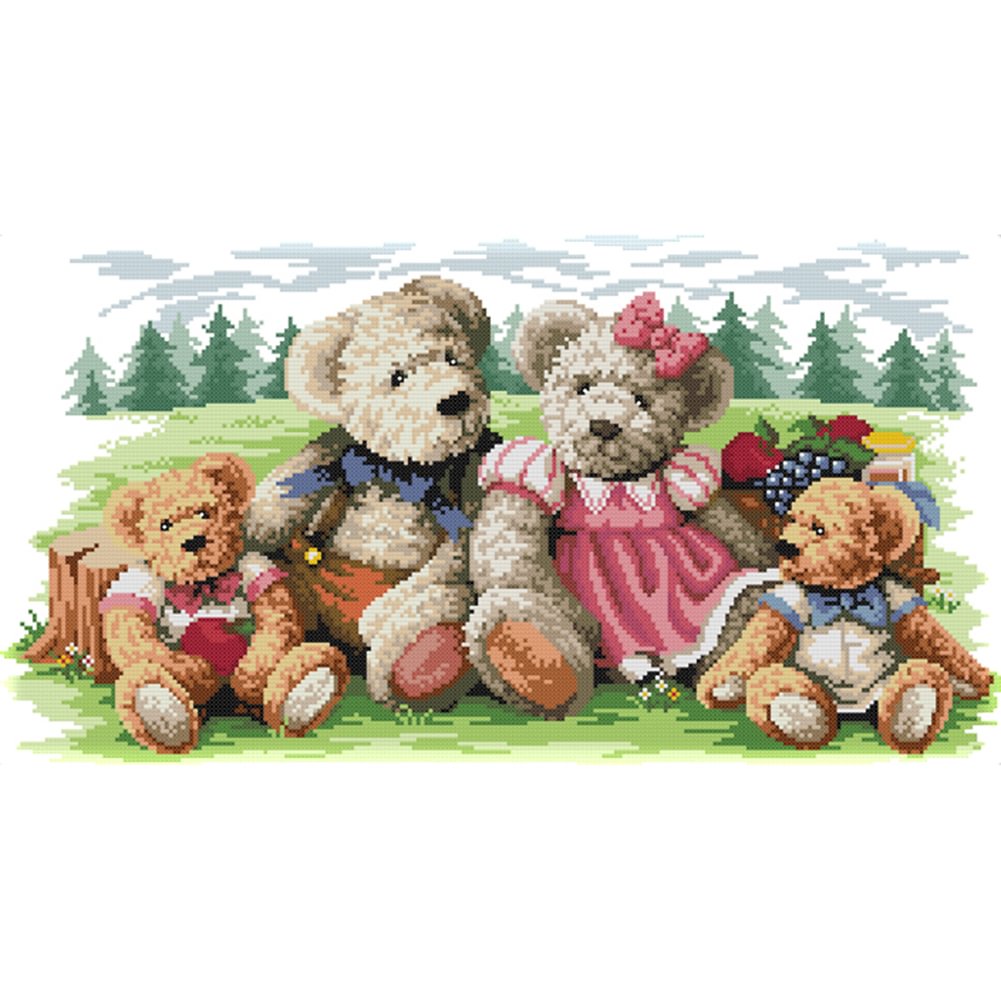14CT Joy Sunday Stamped Cross Stitch - Little Bear Family(52*31cm)