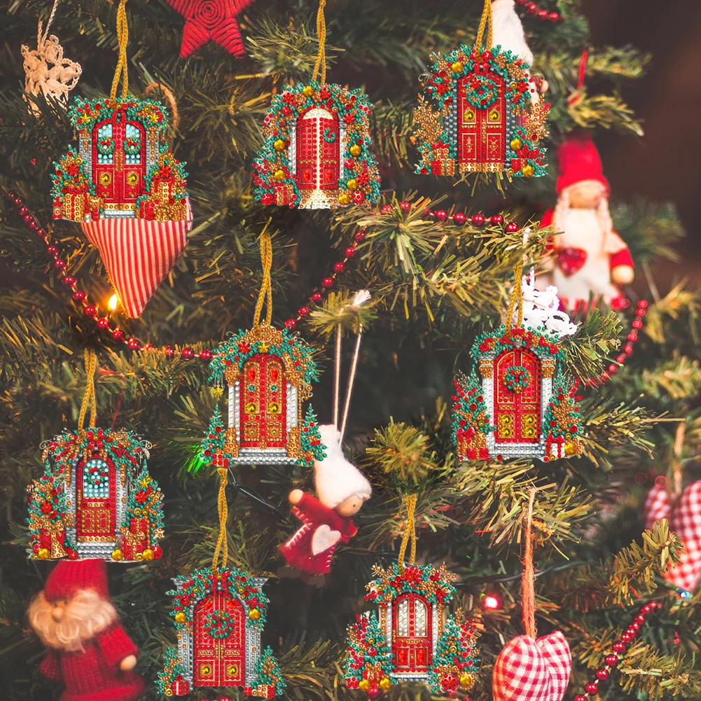 8Pcs DIY Christmas Door Acrylic Special Shaped Christmas Theme Diamond Painting Hanging Decorations