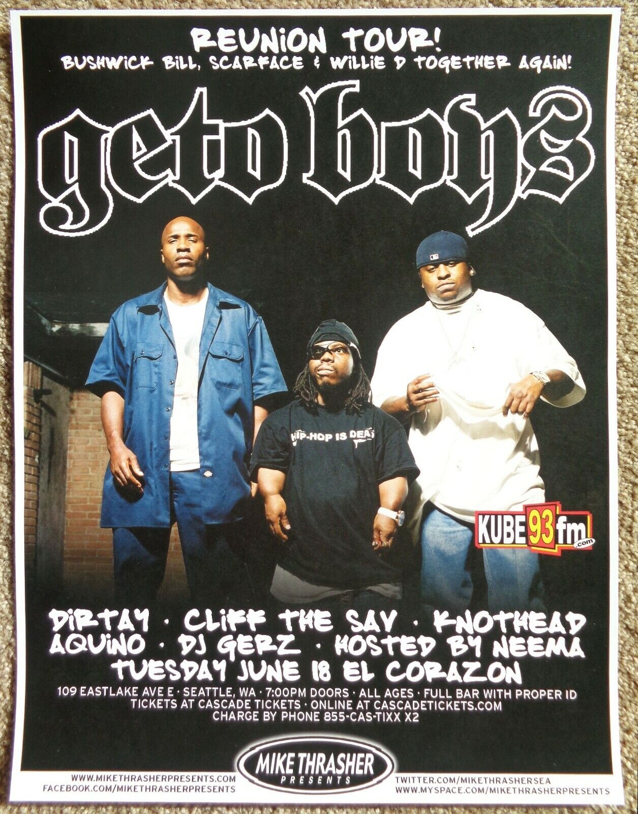 GETO BOYS 2013 POSTER Gig Seattle Washington Concert