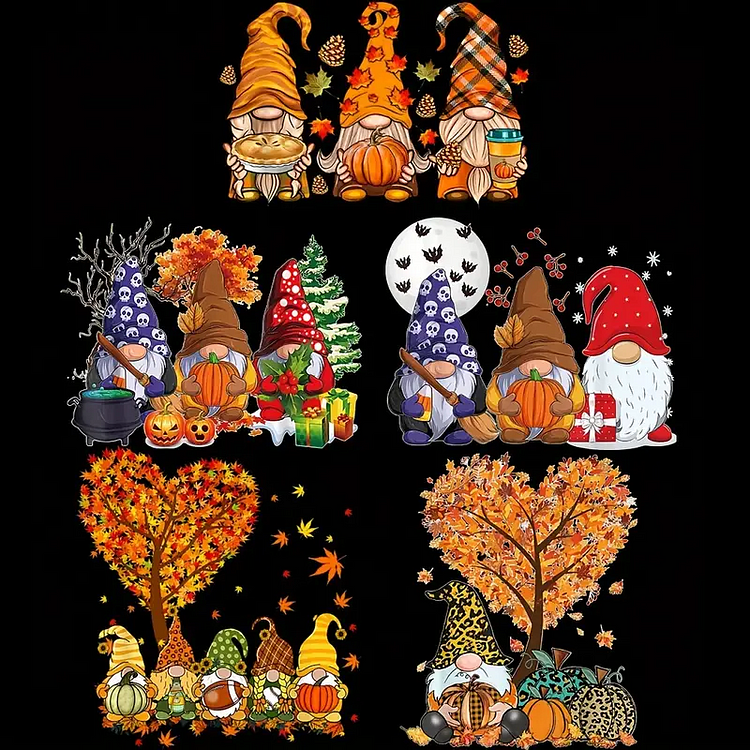 5pcs/set Holiday Gnomes Pattern Washable Heat Transfer For T-Shirt Arts Craft Home Decors