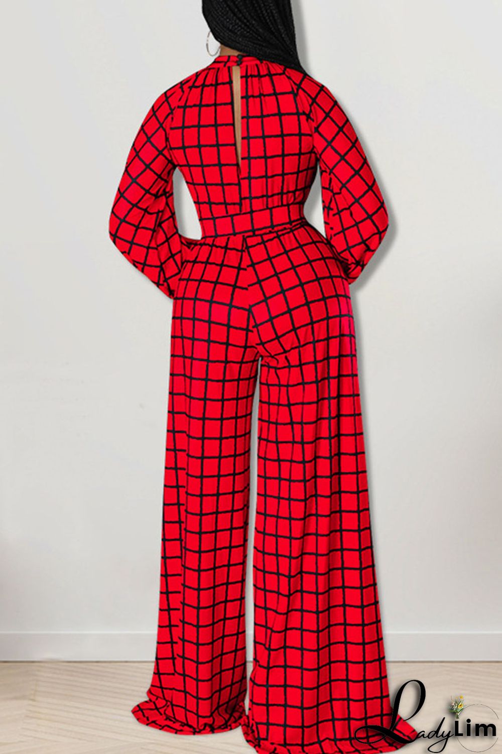 Tangerine Casual Plaid Print Patchwork O Neck Straight Jumpsuits