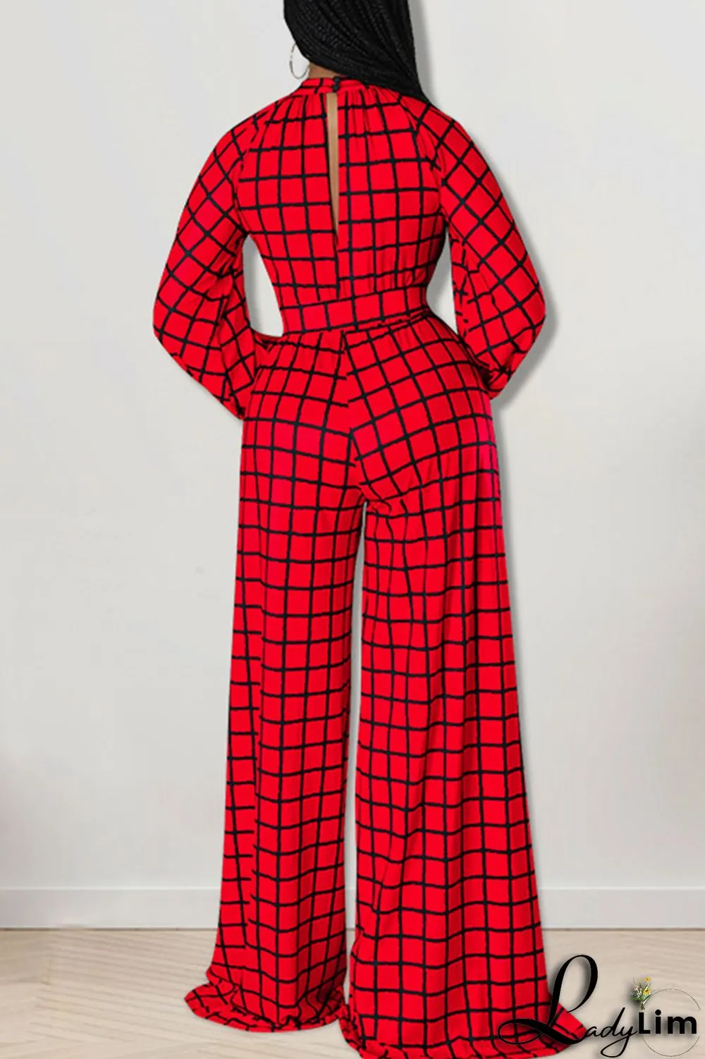 Tangerine Casual Plaid Print Patchwork O Neck Straight Jumpsuits