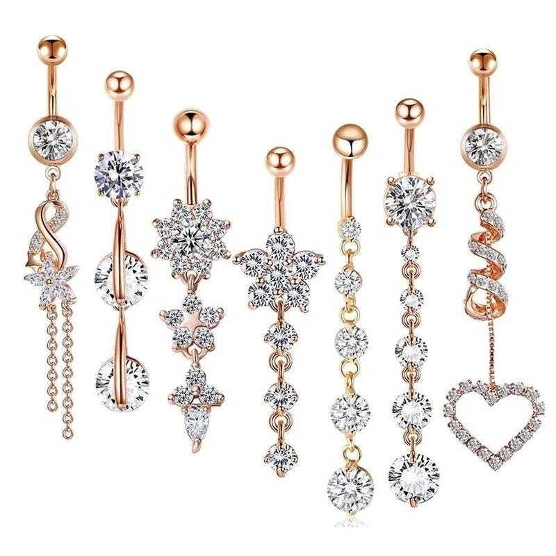 1 Piece 1 Set Belly Rings Minimalist Shiny Heart Shape 304 Stainless Steel Belly Rings