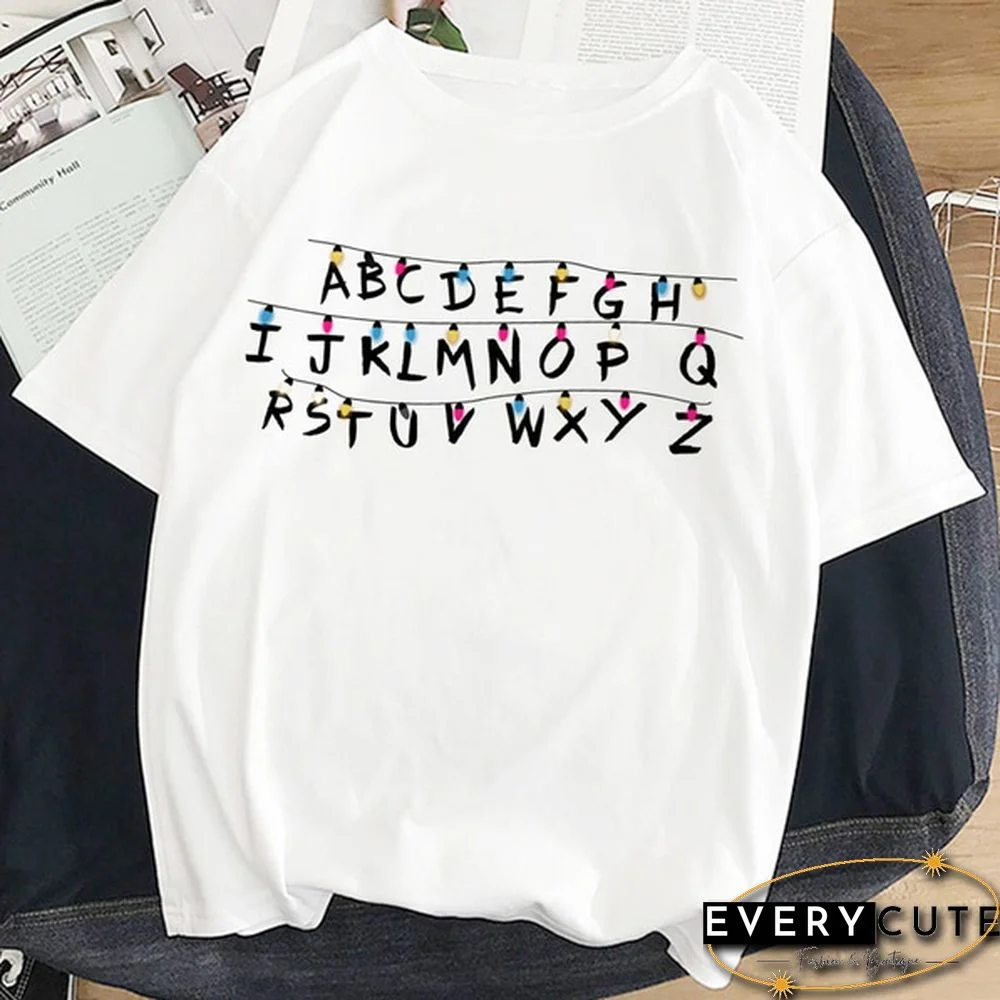 Stranger Things T Shirt Women Eleven Summer Casual Top Tee T-Shirt Female Femme Clothing Harajuku Funny Movie Shirt White Tshirt