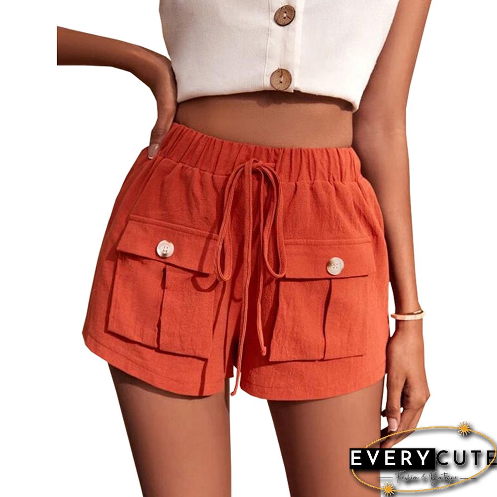 Orange Mid-waist Pocket Overall Shorts