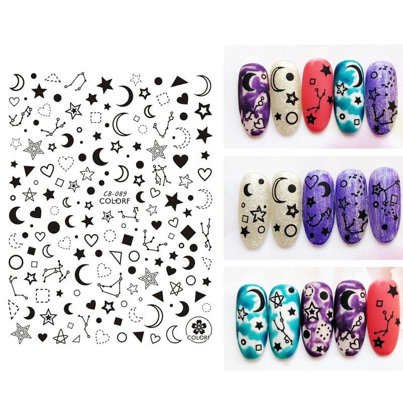 3D Gold Silver Black White Star Moon Starry Nail Art Sticker Embossed Decals Manicure Accessories