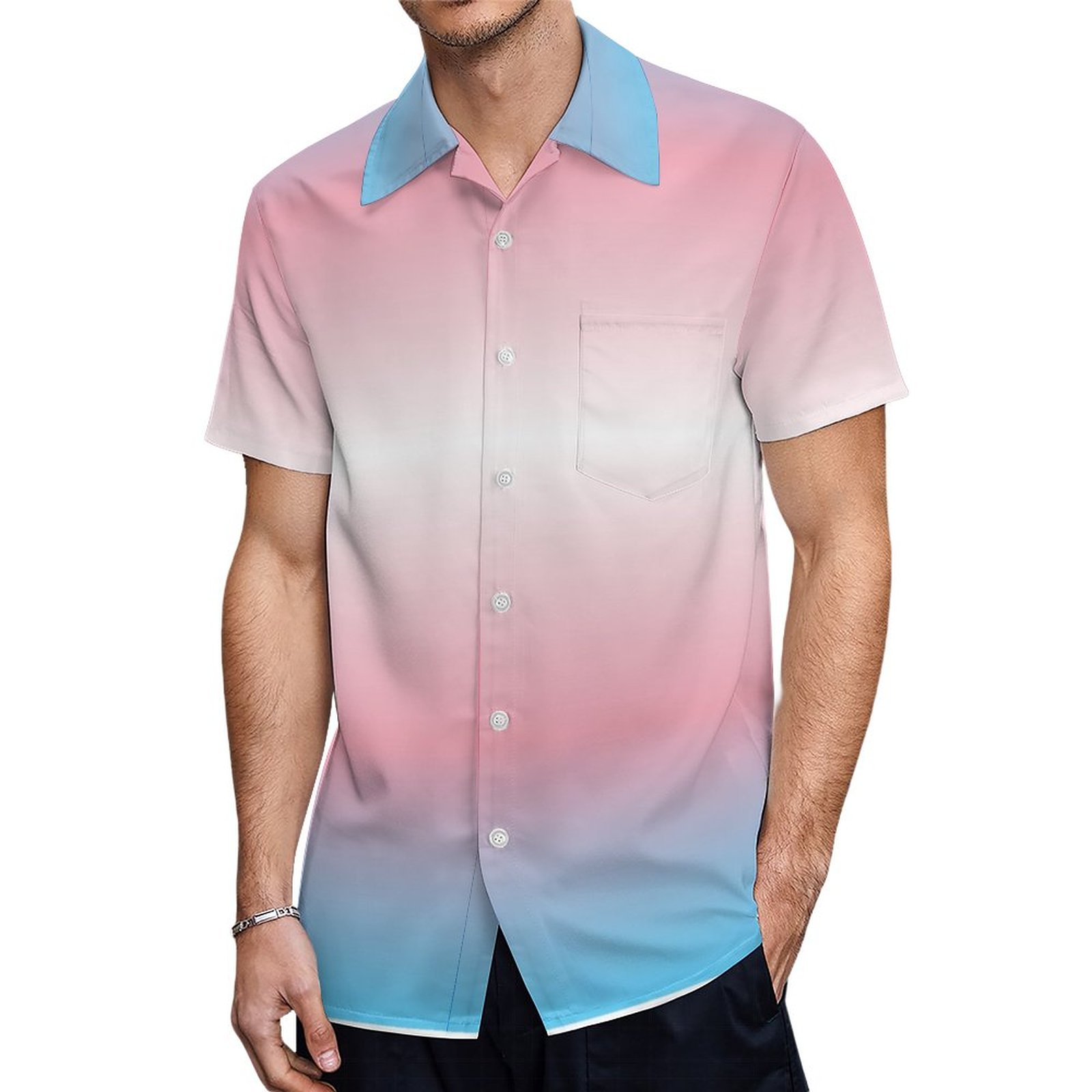 Gradient Pride Patten Trans Hawaiian Shirt Mens Button Down Plus Size Tropical Hawaii Beach Shirts