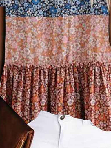 Women Half Sleeve V-neck Solid Color Dress