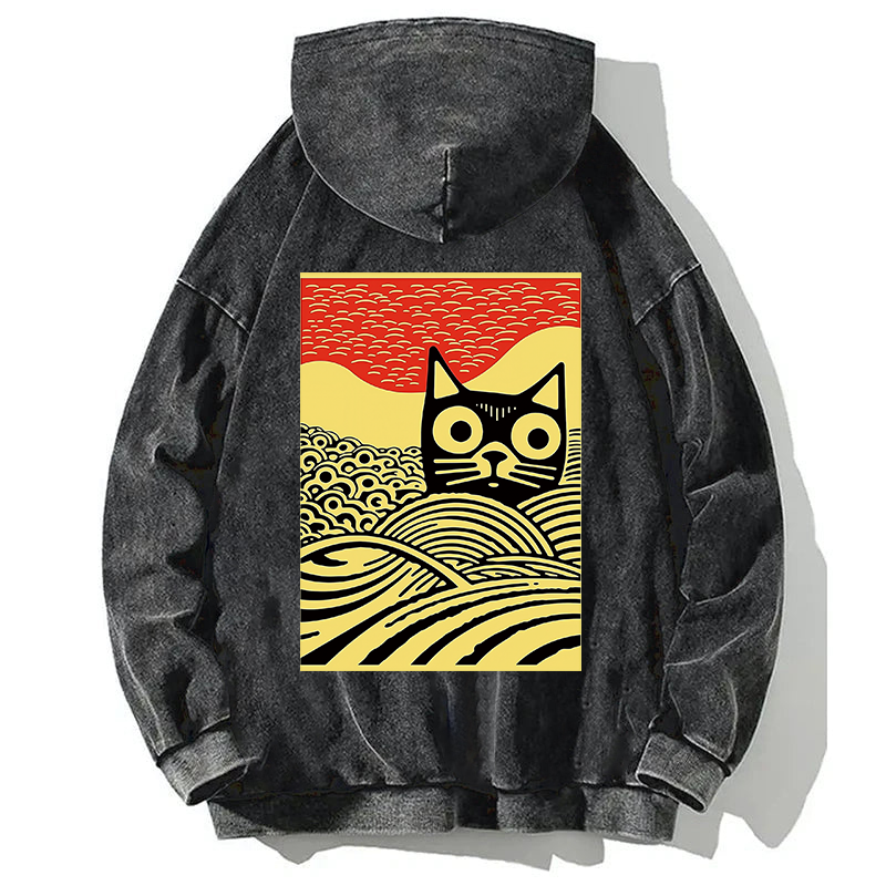 Meow Kawaii Cat Japanese Back Washed Hoodie  artssus
