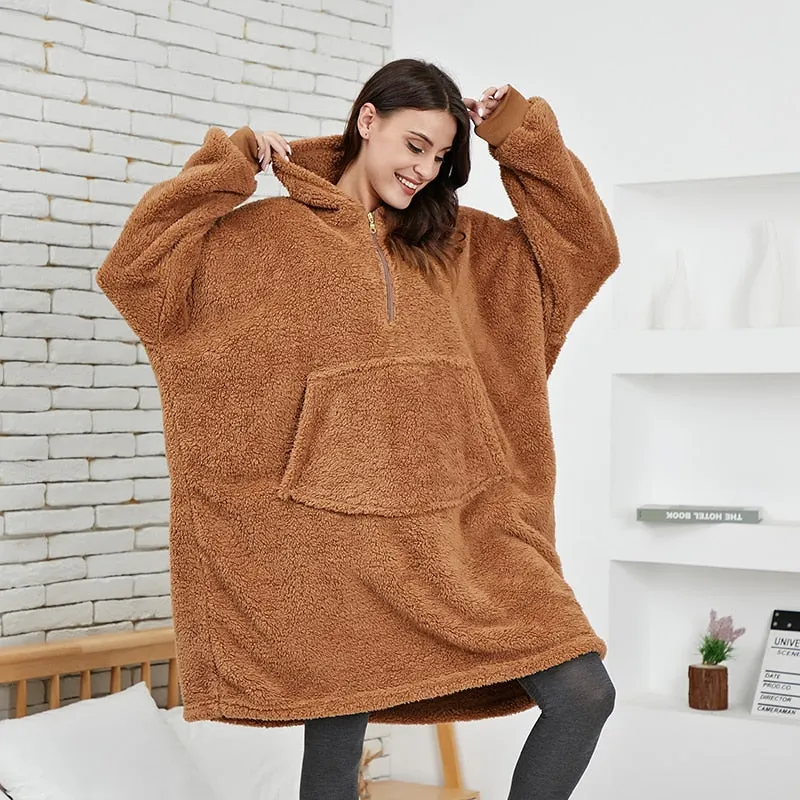Oversized Hoodie Blanket with Sleeves Men Women Sweatshirt Winter Fleece Streetwear Sherpa Giant Hoodies sudaderas con capucha