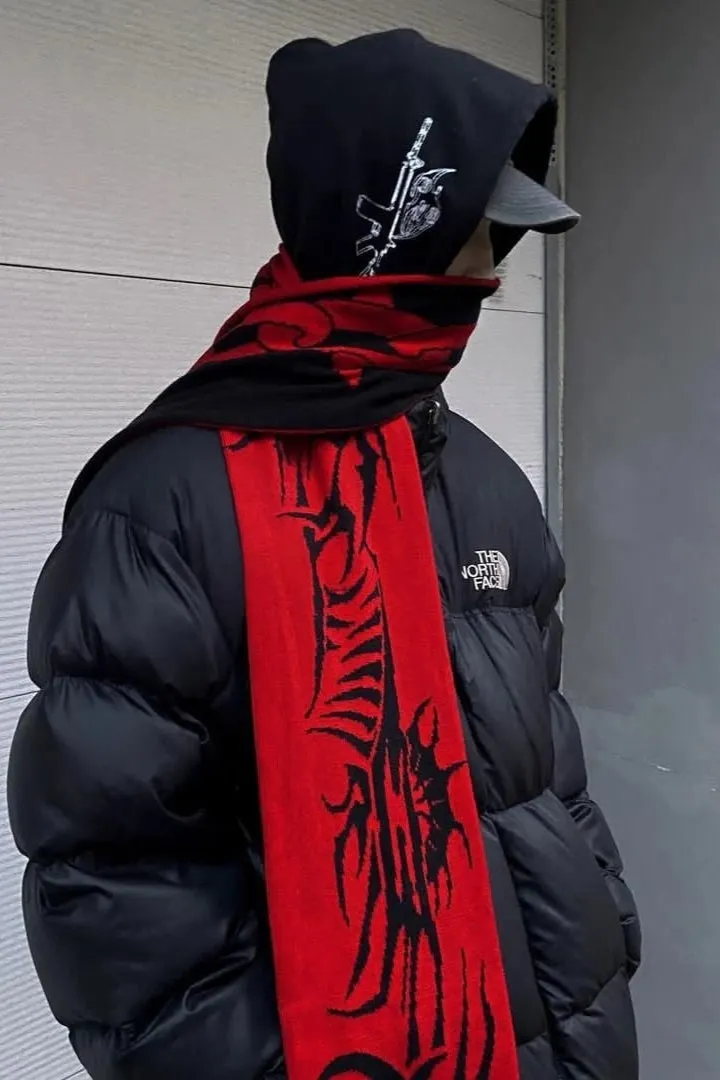 Gothic Anime Jacquard Knitted Winter Warm Versatile Irregular Scarf