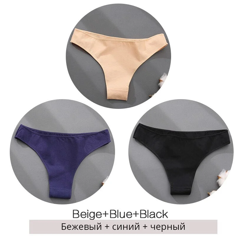 FINETOO 3Pcs/set Cotton Brazilian Panties M-2XL Women Underwear Ladies Soild Color T-back Underpants Sexy Low-rise Panty 2021