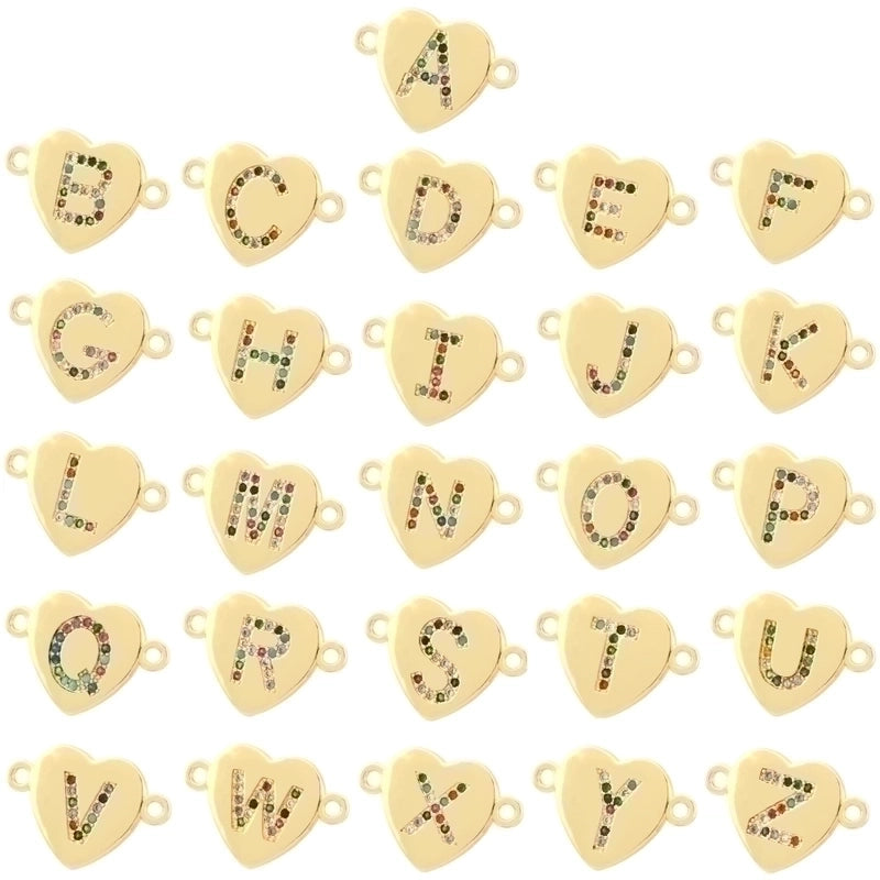 Romantic Minimalist Letter Heart Shape Copper Plating Inlay Zircon 18k Gold Plated Charms