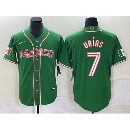 Men's Mexico Baseball #7 Julio Urias 2023 Green World Baseball With Patch Classic Stitched Jersey YM0C