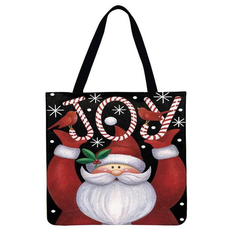 Linen Tote Bag - Christmas Cartoon Snowman And Santa