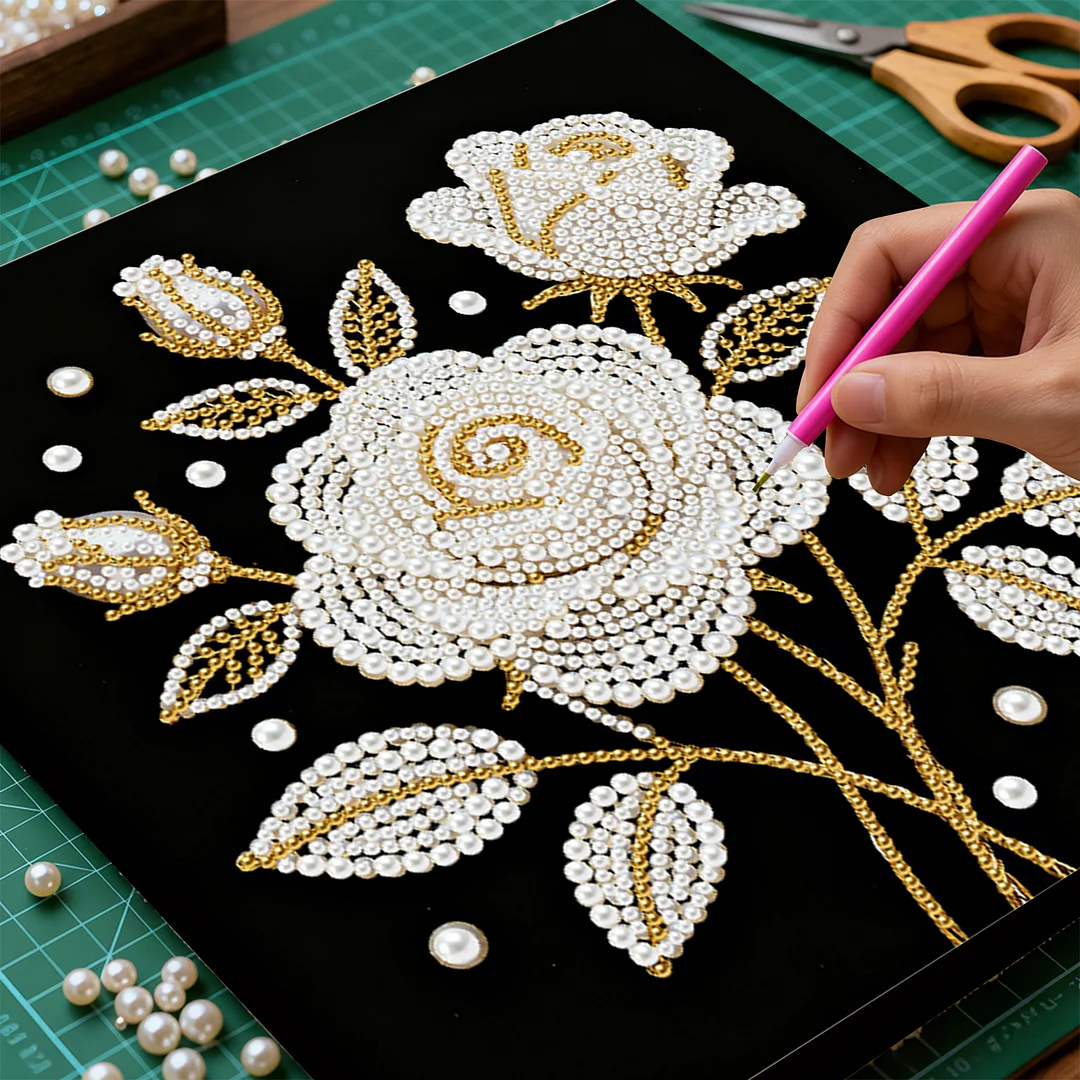 Rose DIY Pearl Art Diamond Painting Kit for Adults Home Decor 25x25cm With Frame