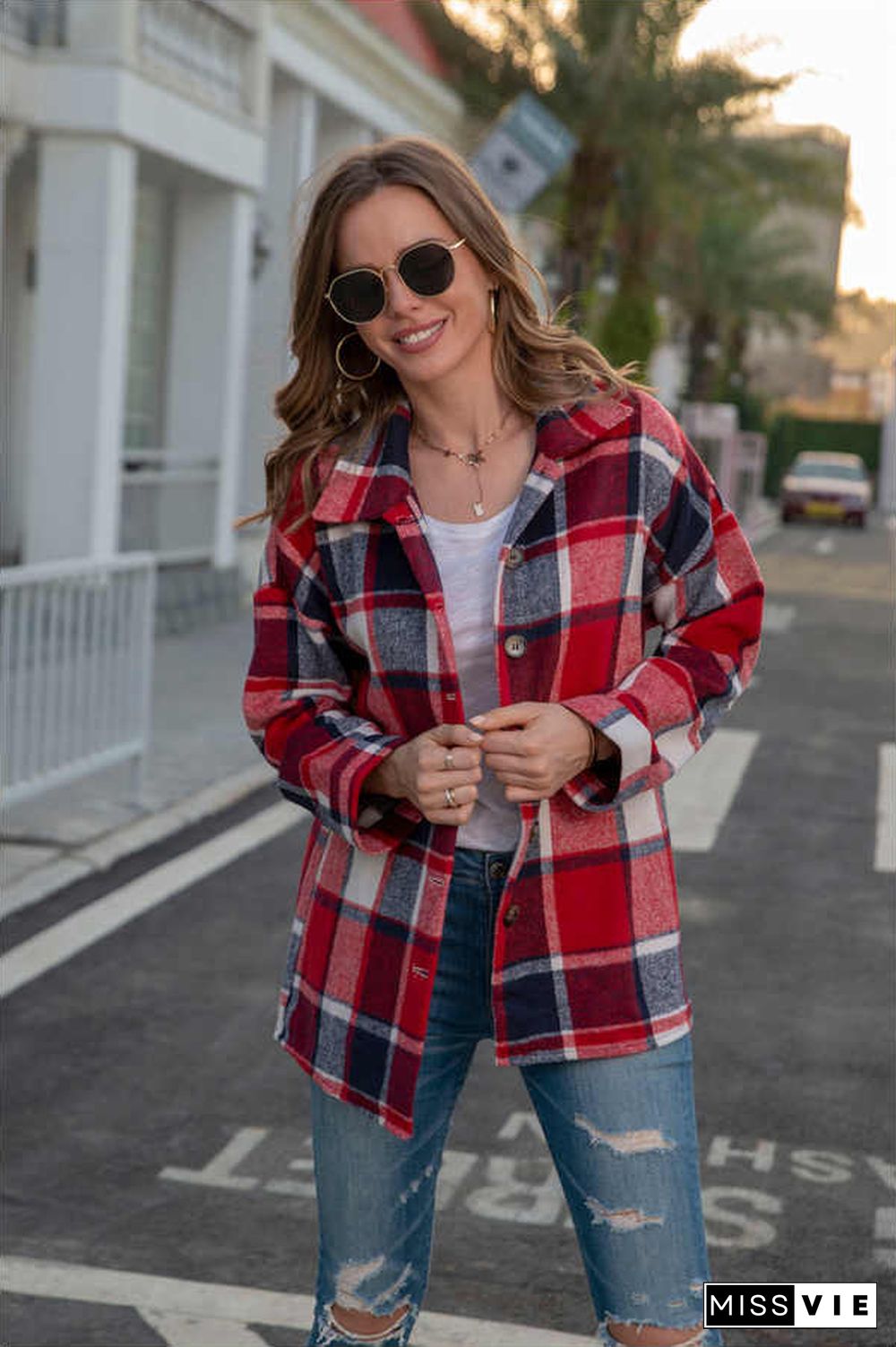 Fashion Regular Plaid Loose Shirt Coat