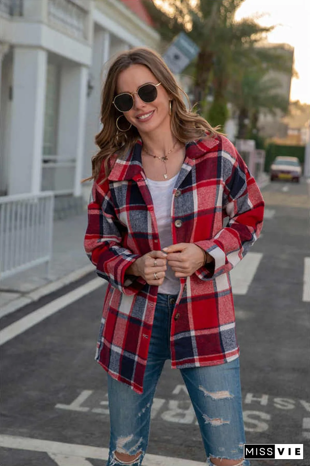 Fashion Regular Plaid Loose Shirt Coat
