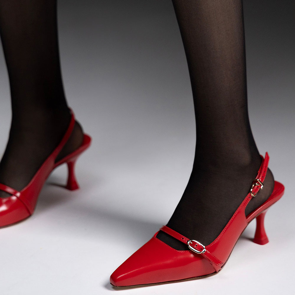 Red Patent Leather Pointed Toe Kitten Heel Slingback Pumps Nicepairs