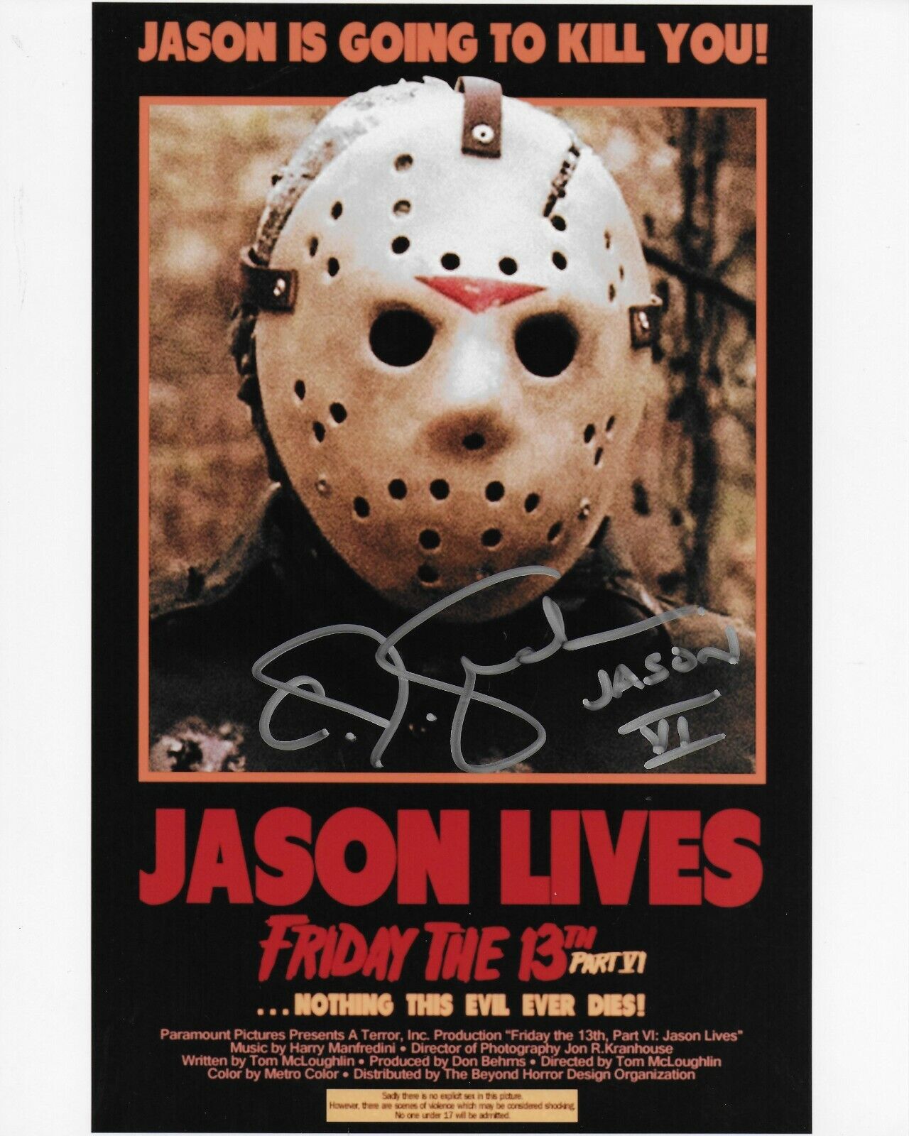 C.J. Graham Jason Friday the 13th #5 Original Autographed 8X10 Photo Poster painting