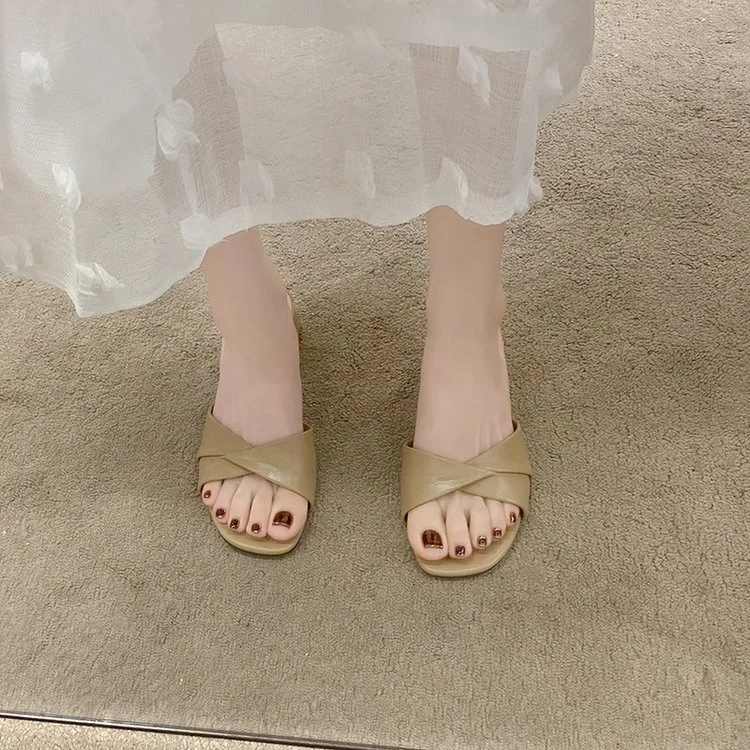 Wongn Wongn Summer New Women's Shoes Fashion Pleated One-Word Outside Wear With Cool Drag Thick With Slippers Large Size