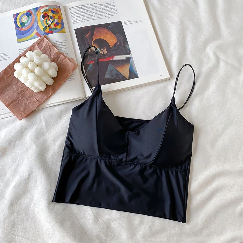 Billionm New Ice Silk Camisole Female Seamless Fit Women's Tank Top Sexy V-Collar Push Up Underwear Summer